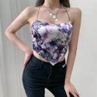 Halter-neck Open-back Print Cropped Camisole Top