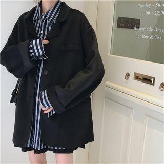 Set : Woolen Long-sleeve Blazer + Striped Shirt