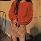 Cable Knit Sweater / Plaid A-line Skirt