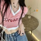 Short-sleeve Lettering Lace Up Cropped T-shirt