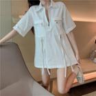 Elbow-sleeve Half Zip Shirt