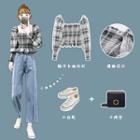 Square Collar Plaid Long-sleeved Shirt As Shown In Figure - One Size
