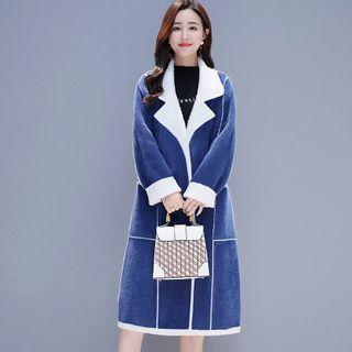 Fleece-lined Contrast Trim Long Coat