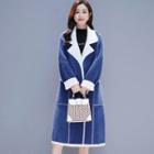 Fleece-lined Contrast Trim Long Coat