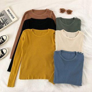 Plain Rib Knit Long-sleeve Top