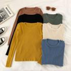 Plain Rib Knit Long-sleeve Top