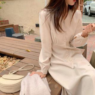 Buttoned Flared Long Dress