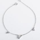 925 Sterling Silver Rhinestone Butterfly Anklet As Shown In Figure - One Size
