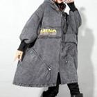 Hooded Zip-up Denim Long Coat Black - One Size