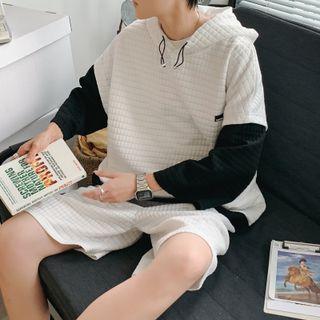 Mock Two-piece 3/4-sleeve Two Tone Hoodie