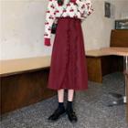 Ruffled Corduroy Midi A-line Skirt