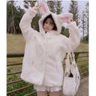 Rabbit Ear Hooded Snap Button Jacket White - One Size