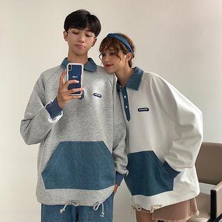 Couple Matching Polo-neck Two-tone Pullover