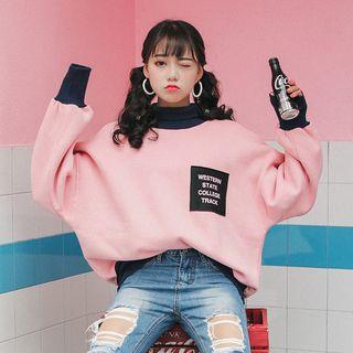 Color Block Letter Mock Neck Sweatshirt