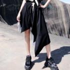 Drawstring Asymmetric-hem Skirt Black - One Size