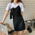 Short-sleeve Color Block Mock Two-piece Dress