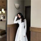 Long-sleeve Asymmetric Midi A-line Shirt Dress White - One Size