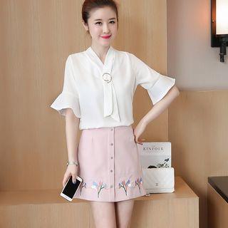 Set : Elbow-sleeve Top + Skirt