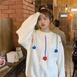 Flower-accent Round Neck Sweater