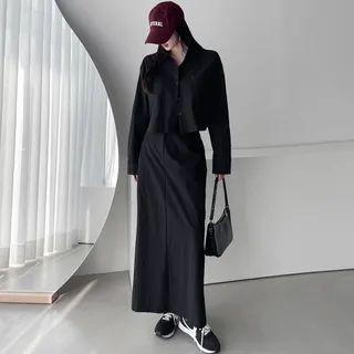 Zip-fly Plain Maxi Skirt