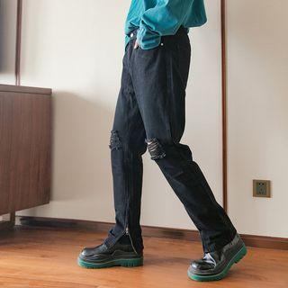 Slit Zip Straight Leg Jeans