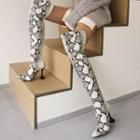 Pointed Snake Print Over-the-knee High Heel Boots White - One Size
