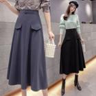 Plain Faux Pocket A-line Skirt