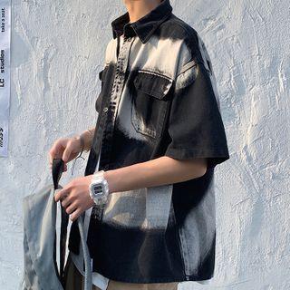 Short-sleeve Gradient Printed Denim Jacket