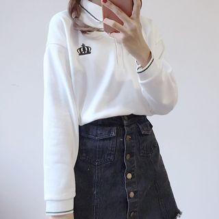 Long-sleeve Crown Embroidered Polo Shirt