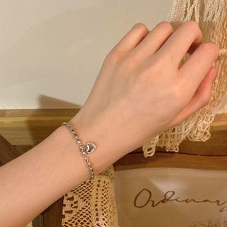 Heart Pendant Chain Bracelet Silver - One Size