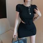 Short-sleeve Plain Crop Top / Mini Skirt