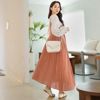 Plus Size Accordion-pleat Maxi Pinafore Dress