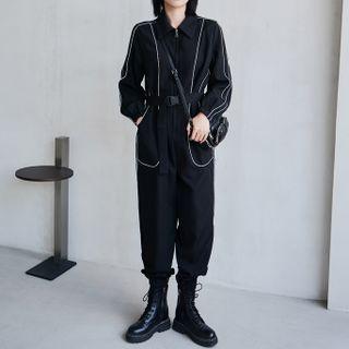 Long Sleeve Contrast Trim Jumpsuit