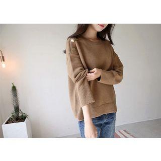 Slit-hem Button-detail Sweater