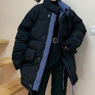 Buttoned Padded Coat Black & Blue - One Size