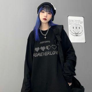 Long-sleeve Rhinestone Heart T-shirt