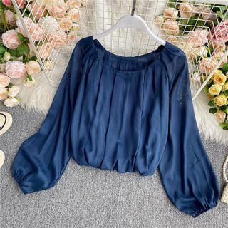Round-neck Chiffon Puff Long-sleeve Shirt