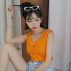 Sleeveless Buttoned Cropped Top