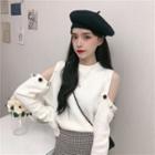 Mock Turtleneck Off-shoulder Knit Top