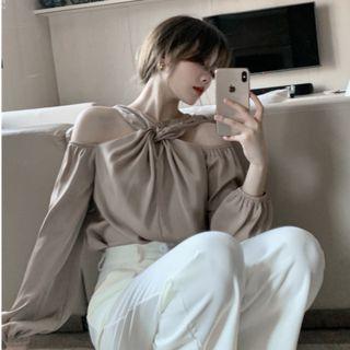 Off Shoulder Plain Oversize Blouse