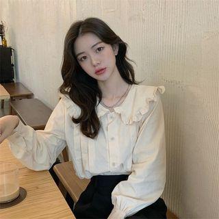 Long-sleeve Wide Collar Ruffled Blouse