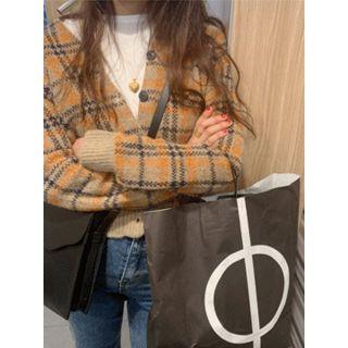 V-neck Plaid Wool-blend Cardigan