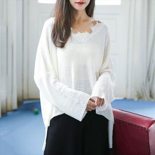 Distressed Long-sleeve Knit Sweater