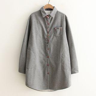 Button Detail Fleece Lined Long Shirt