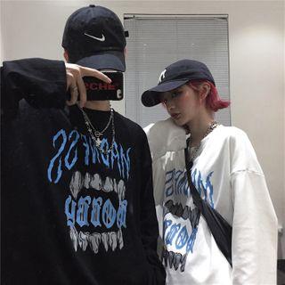 Long-sleeve Teeth Print T-shirt