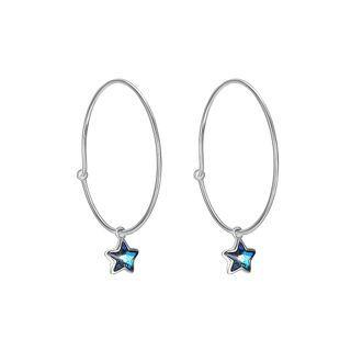 925 Sterling Silver Simple Star Earrings With Blue Austrian Element Crystal Silver - One Size