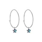 925 Sterling Silver Simple Star Earrings With Blue Austrian Element Crystal Silver - One Size