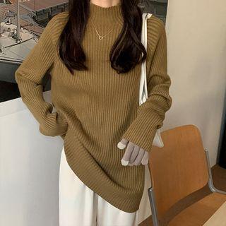 Mock-neck Ribbed Knit Mini Sweater Dress