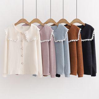 Long-sleeve Lace Trim Corduroy Blouse