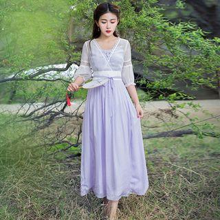 Mock Two-piece Embroidered Midi Dress